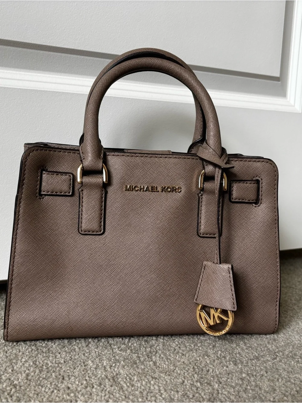 Michael Kors Taupe Saffiano Leather Crossbody Satchel